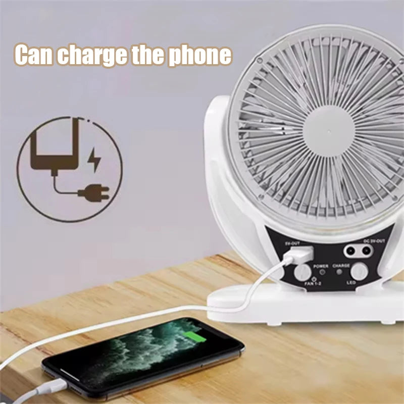 Solar Multifunctional Fan & LED Emergency Light — USB Charging, Night Light & Phone Charger