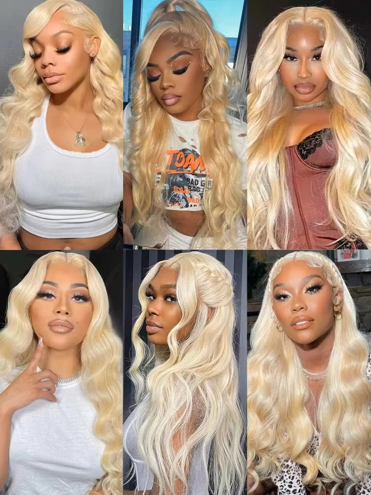 34 Inch 613 13x6 Lace Front Wig Human Hair Body Wave Blonde Lace Frontal Wigs for Women 200 Density Natural Hairline