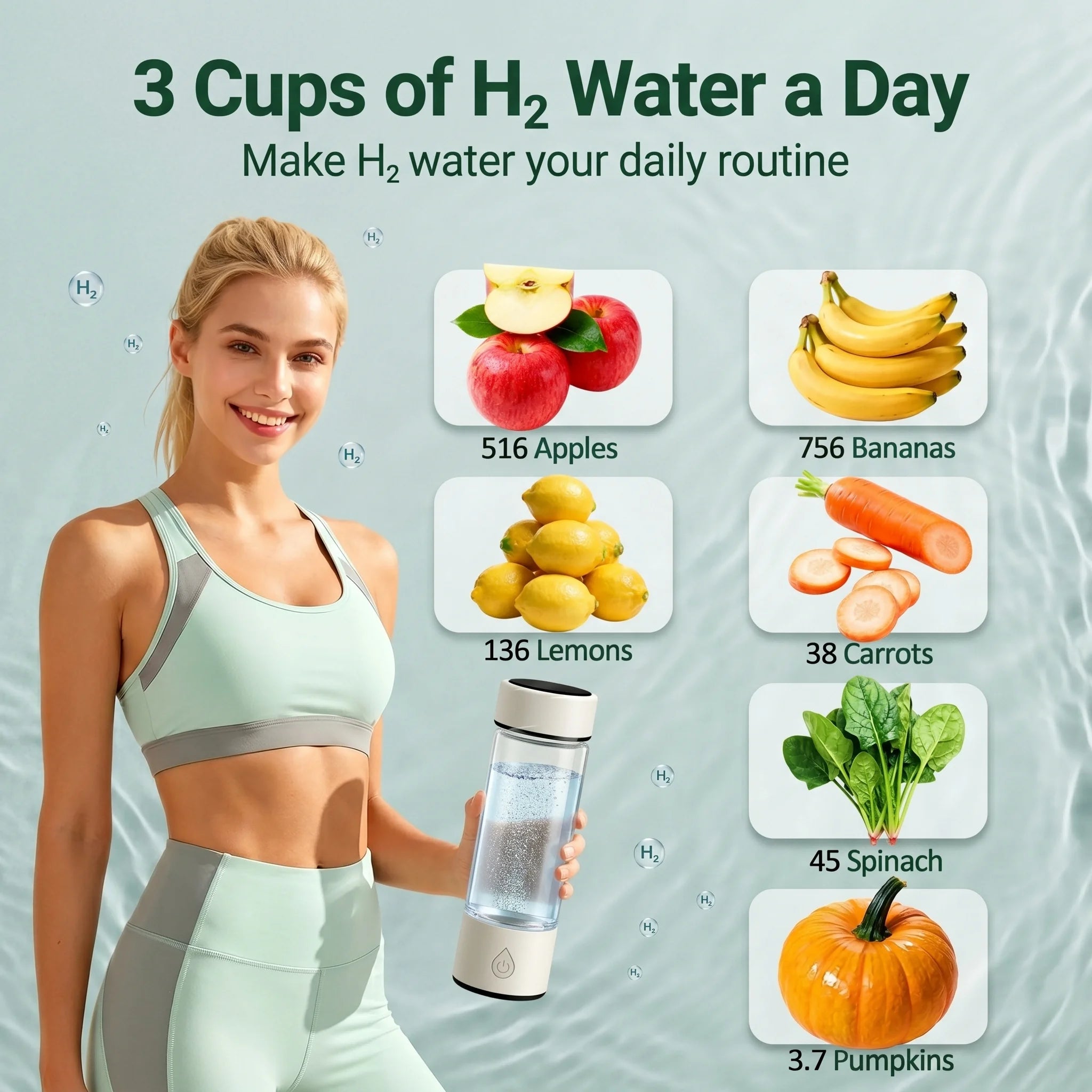 Hydrogen Water Generator Bottle — 8032 PPB SPE PEM Ionizer, Portable & Rechargeable