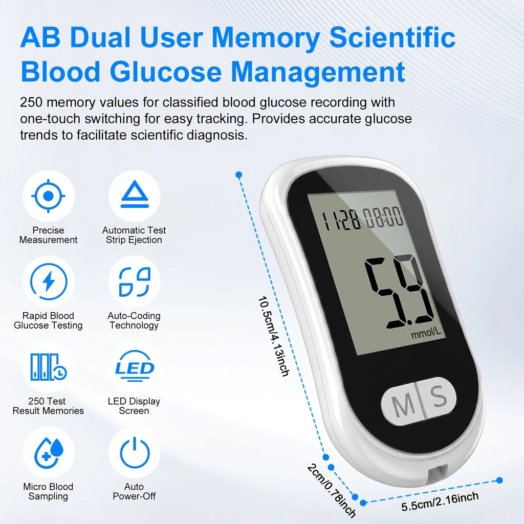 VivaGuard Blood Glucose Meter Kit – No Coding Glucometer with 50 Test Strips, 50 Lancets & Lancing Pen for Home Diabetes Monitoring