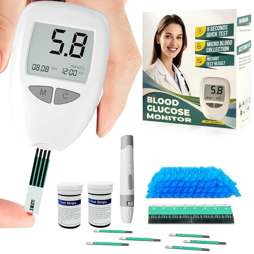 VGM04 Blood Glucose Monitor Kit – No-Code Accurate Glucometer with 50 Test Strips & 50 Lancets for Diabetes Management