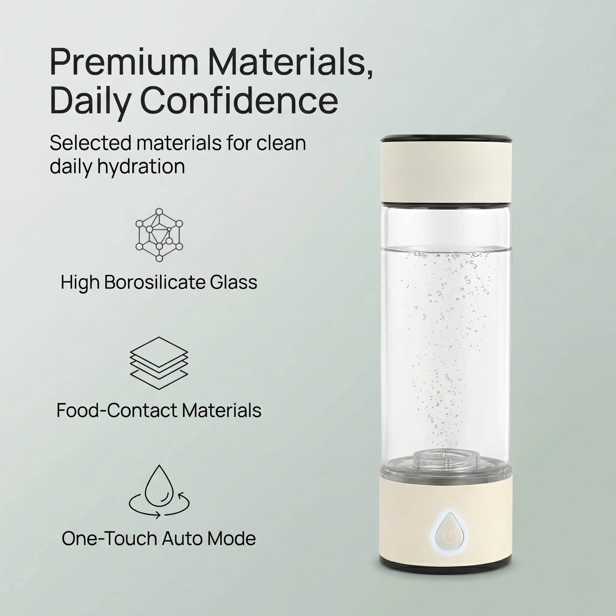 Hydrogen Water Generator Bottle — 8032 PPB SPE PEM Ionizer, Portable & Rechargeable