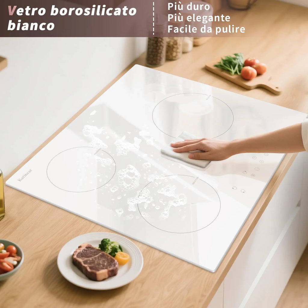 Karinear 3-Plate Induction Hob – 59cm White, Boost, Safety Lock, Timer, 16A, 220-240V, Plug-In