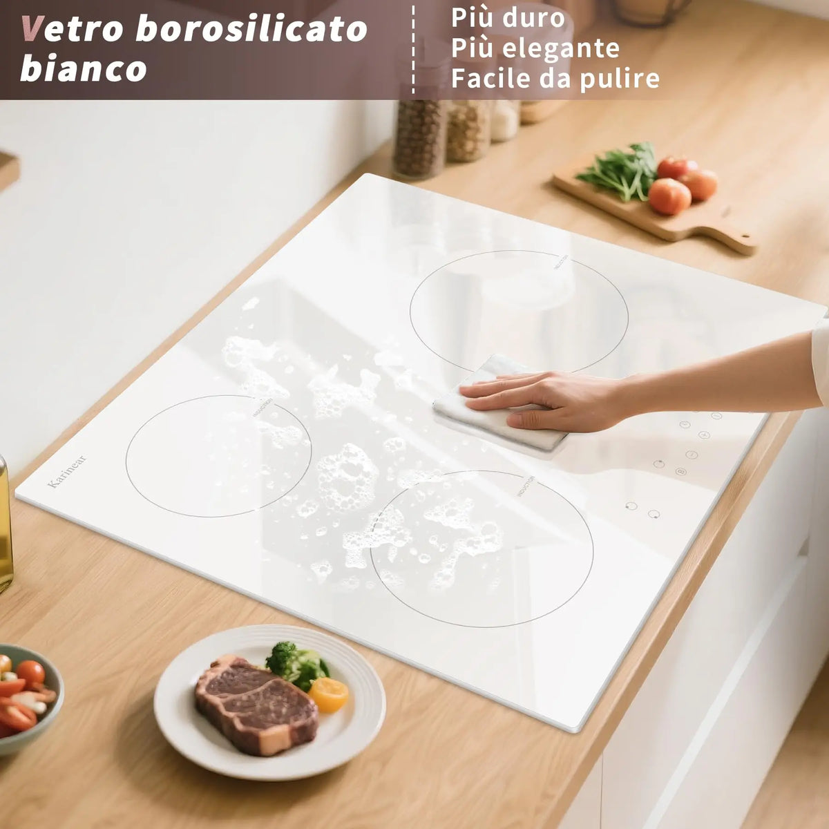Karinear 3-Plate Induction Hob – 59cm White, Boost, Safety Lock, Timer, 16A, 220-240V, Plug-In