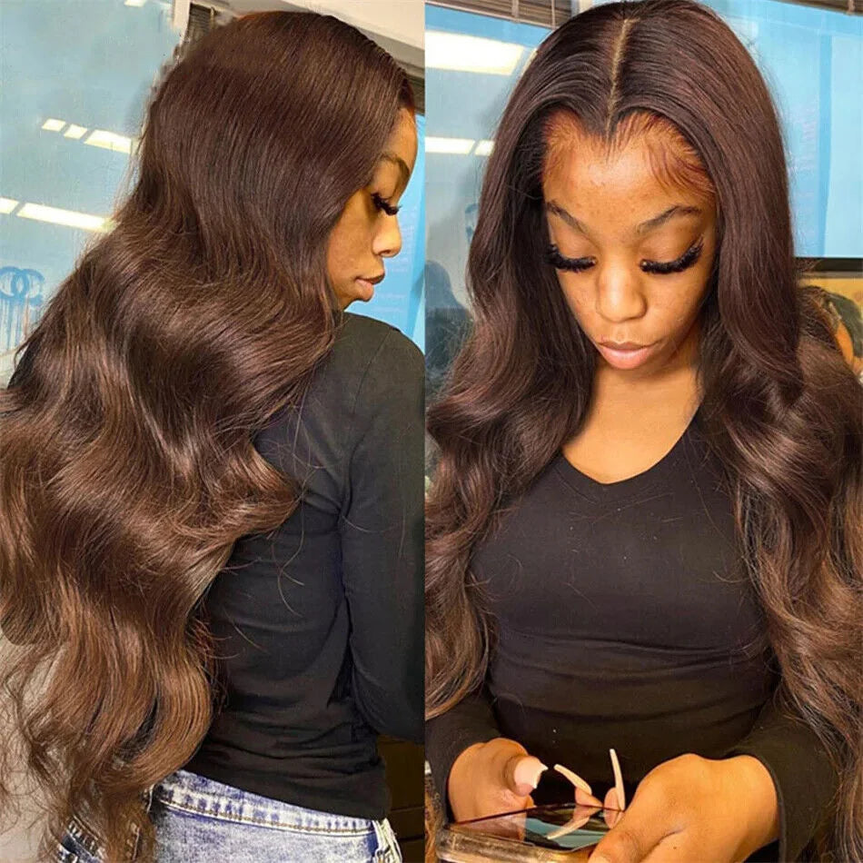 Transparent 30 Inch Chocolate Brown Colored Lace Front Wig Body Wave 13X4 13X6 Lace Frontal Human Hair Wigs For Women