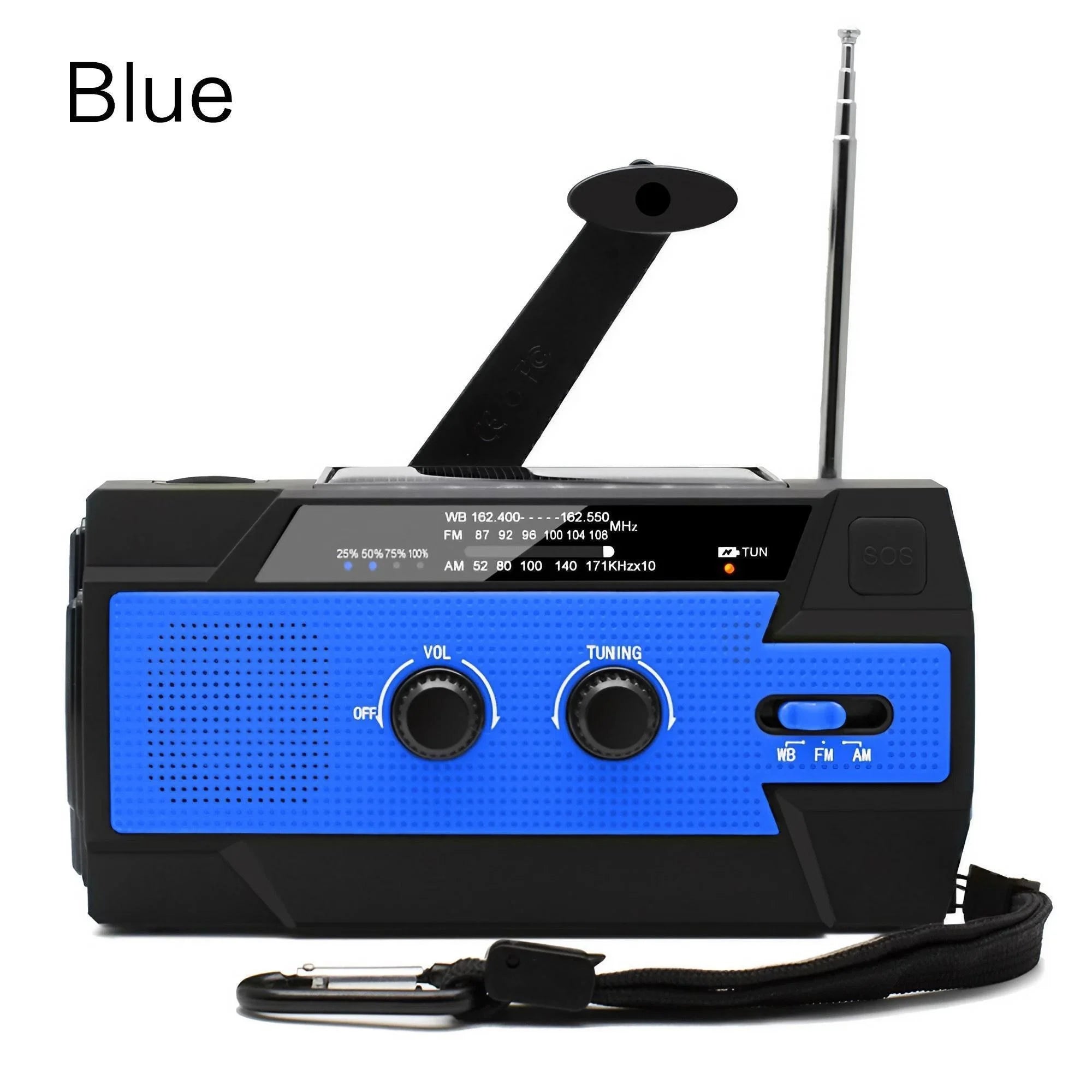 Emergency Weather Radio — FM/AM/WB, Hand Crank Solar, 2000mAh Power Bank & LED Flashlight