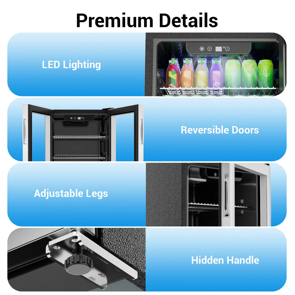 130-Can Beverage Refrigerator & Cooler — Mini Fridge with Glass Door, Adjustable Removable Shelves for Office & Bar