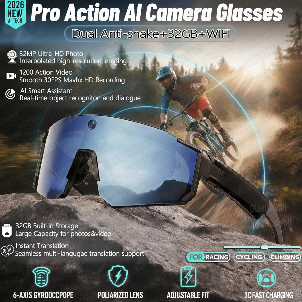 See It. Record It. Share It. — AI Smart Glasses with 800MP Camera, Anti-Shake HD Video & Bluetooth Calling
