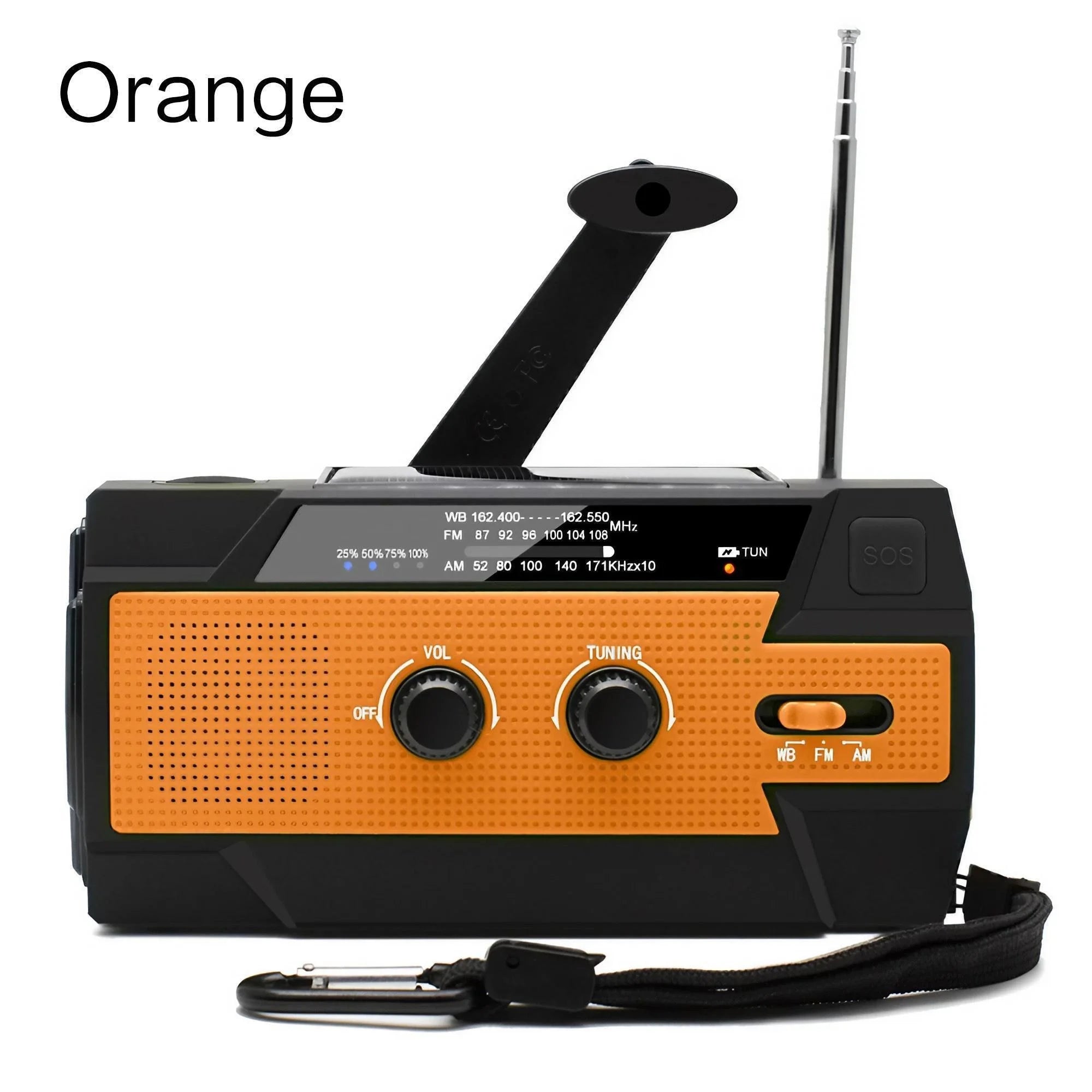 Emergency Weather Radio — FM/AM/WB, Hand Crank Solar, 2000mAh Power Bank & LED Flashlight