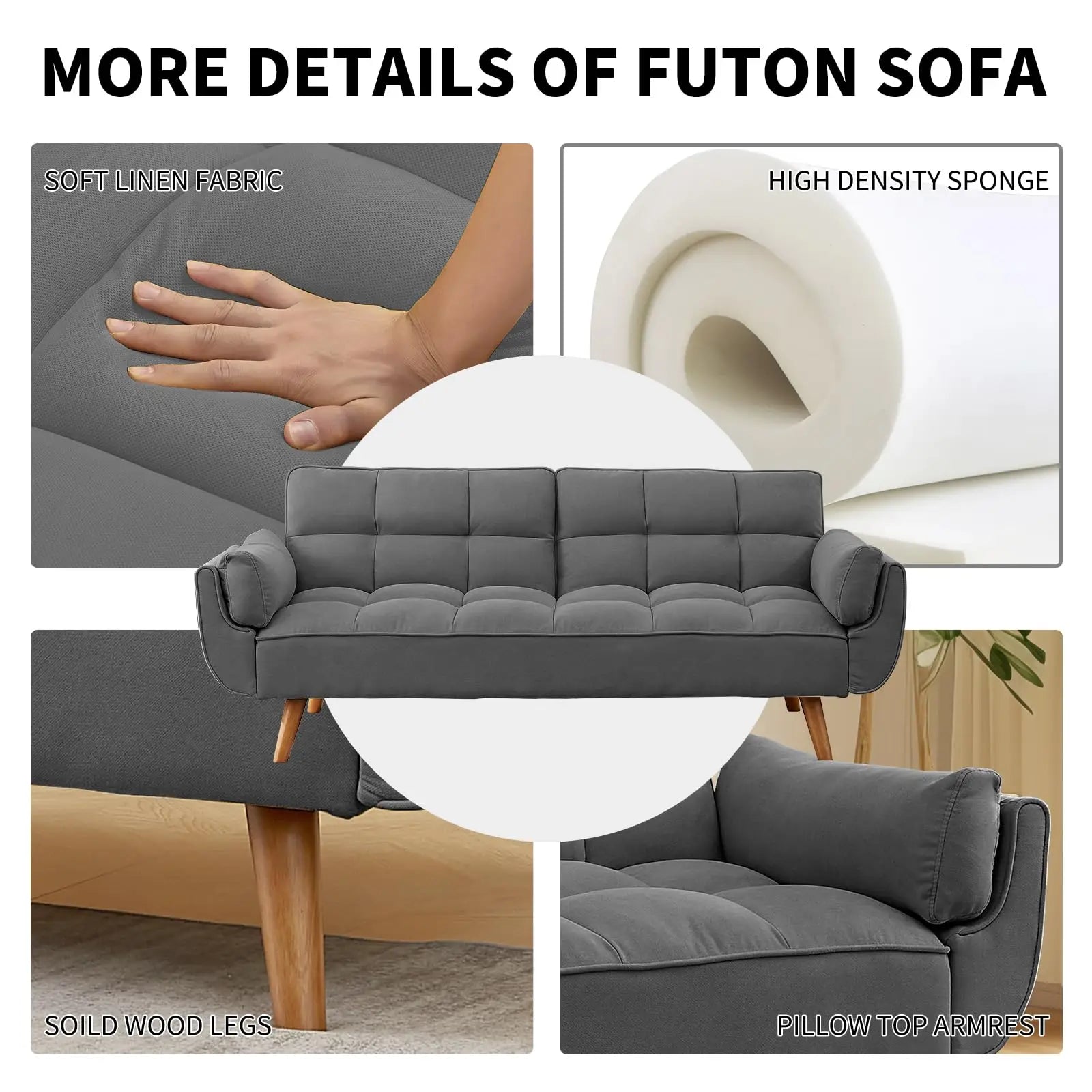 Convertible Sofa Bed — Folding Loveseat Futon Recliner Sleeper with Adjustable Backrest for Living Room & Bedroom