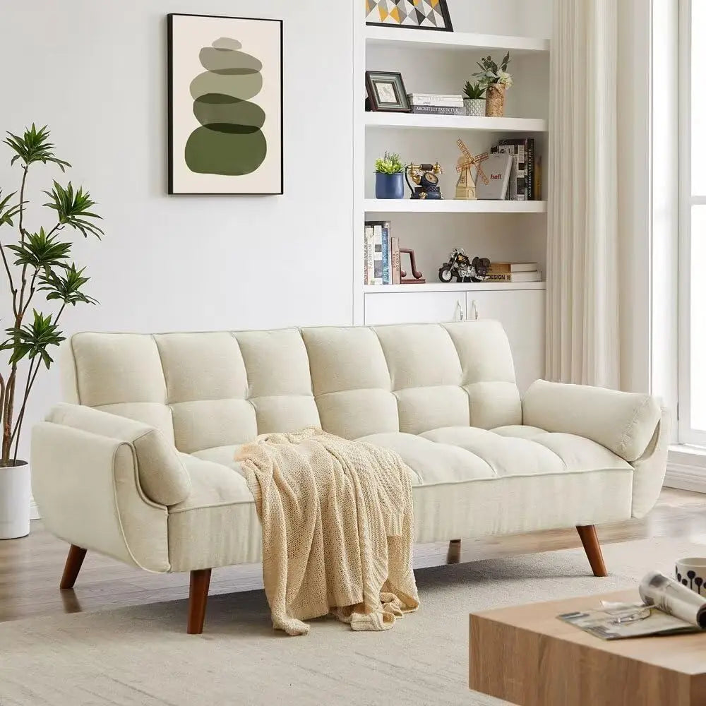 Convertible Sofa Bed — Folding Loveseat Futon Recliner Sleeper with Adjustable Backrest for Living Room & Bedroom