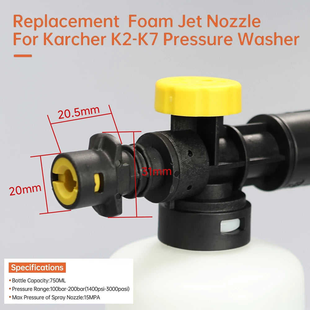 Snow Foam Cannon for Karcher K2–K7 – 750ml Adjustable Foam Lance Kit, Pressure Washer Car Wash Gun