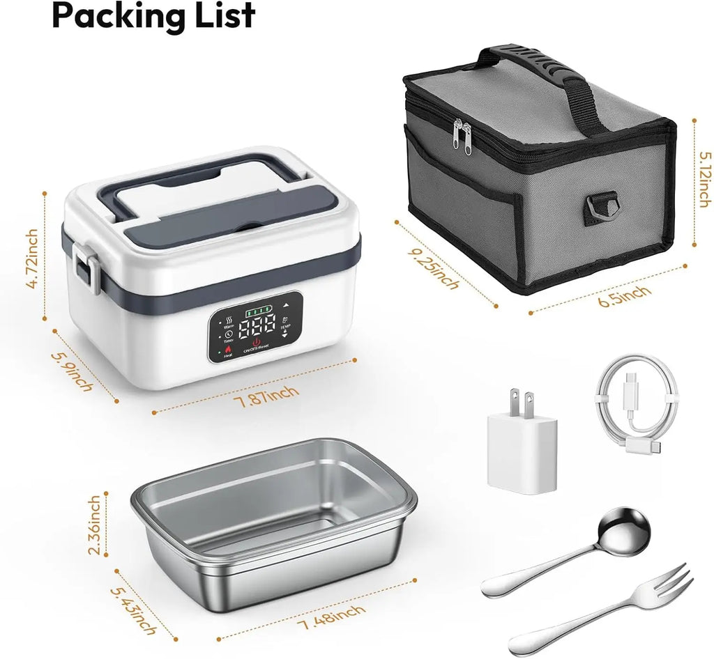 Portable Electric Lunch Box – 1L Self-Heating with 16000mAh Power Bank, Wireless, for Work, Travel & Car
