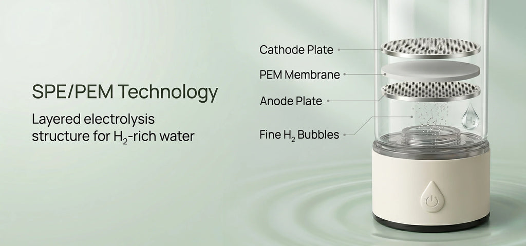 Hydrogen Water Generator Bottle — 8032 PPB SPE PEM Ionizer, Portable & Rechargeable
