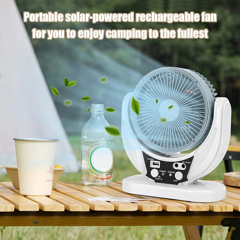 Solar Multifunctional Fan & LED Emergency Light — USB Charging, Night Light & Phone Charger