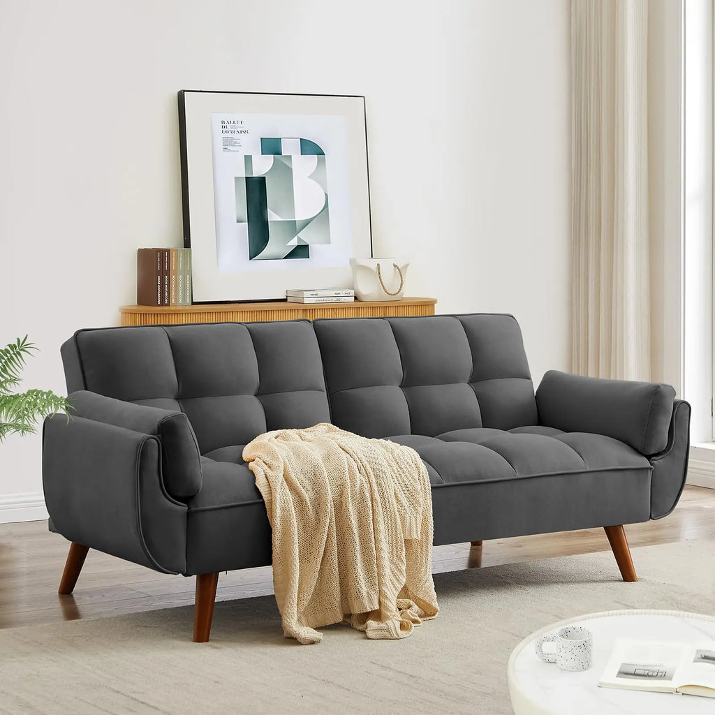 Convertible Sofa Bed — Folding Loveseat Futon Recliner Sleeper with Adjustable Backrest for Living Room & Bedroom