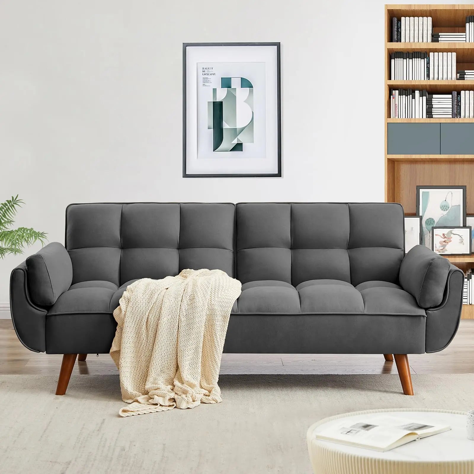 Convertible Sofa Bed — Folding Loveseat Futon Recliner Sleeper with Adjustable Backrest for Living Room & Bedroom
