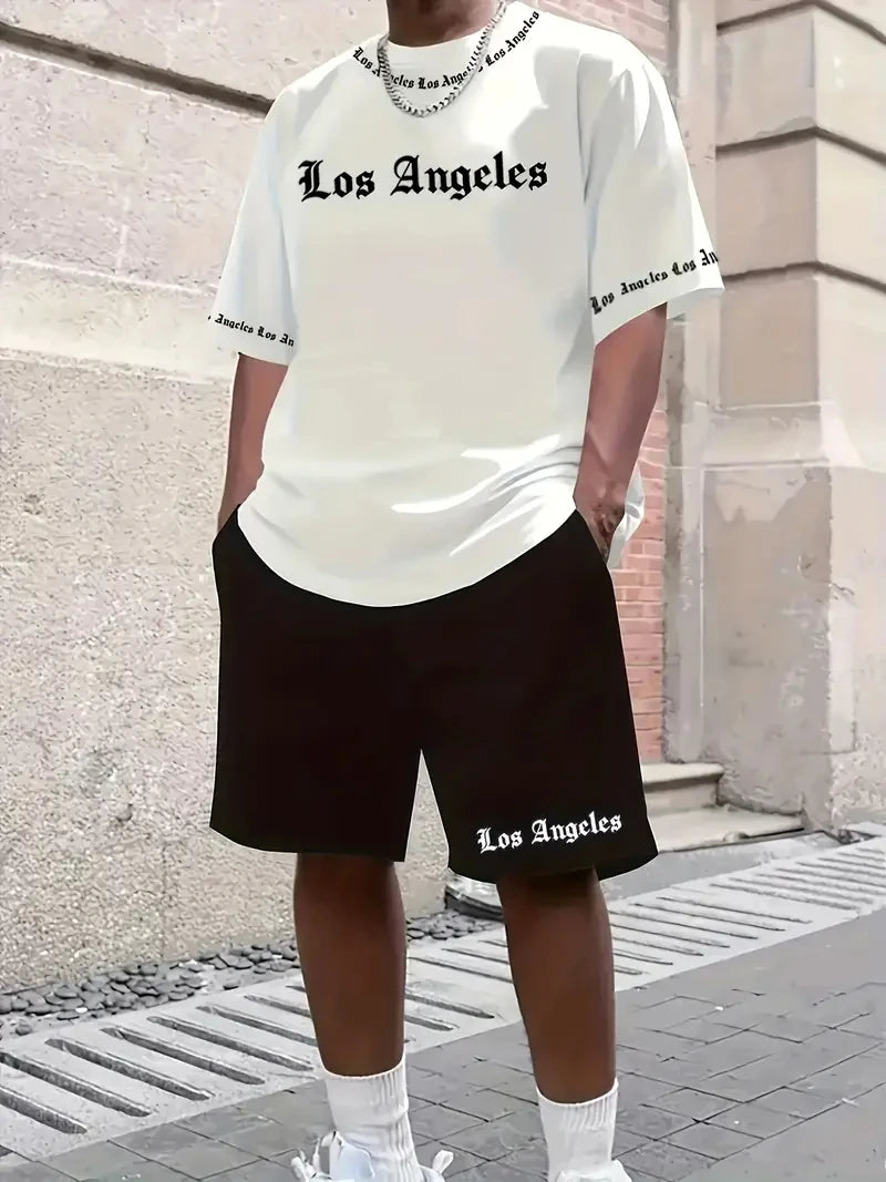 Men's Los Angeles Gradient Print Short Sleeve T-Shirt & Shorts Set – Street 2-Piece