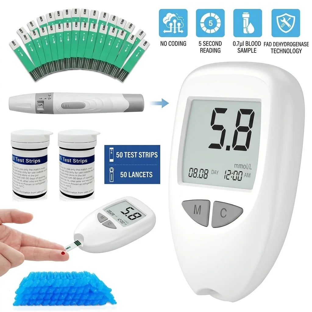 VGM04 Blood Glucose Monitor Kit – No-Code Accurate Glucometer with 50 Test Strips & 50 Lancets for Diabetes Management