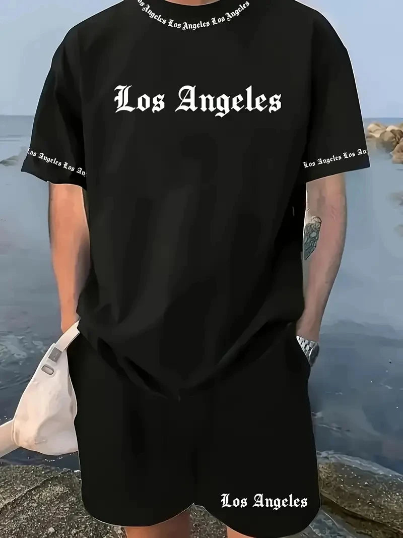 Men's Los Angeles Gradient Print Short Sleeve T-Shirt & Shorts Set – Street 2-Piece