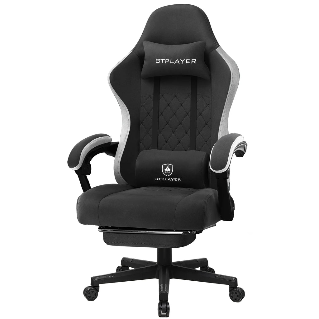GTPLAYER Ergonomic Gaming Chair – Fabric Surface, Spring Seat Cushion & Linked Armrests, Desk Chair