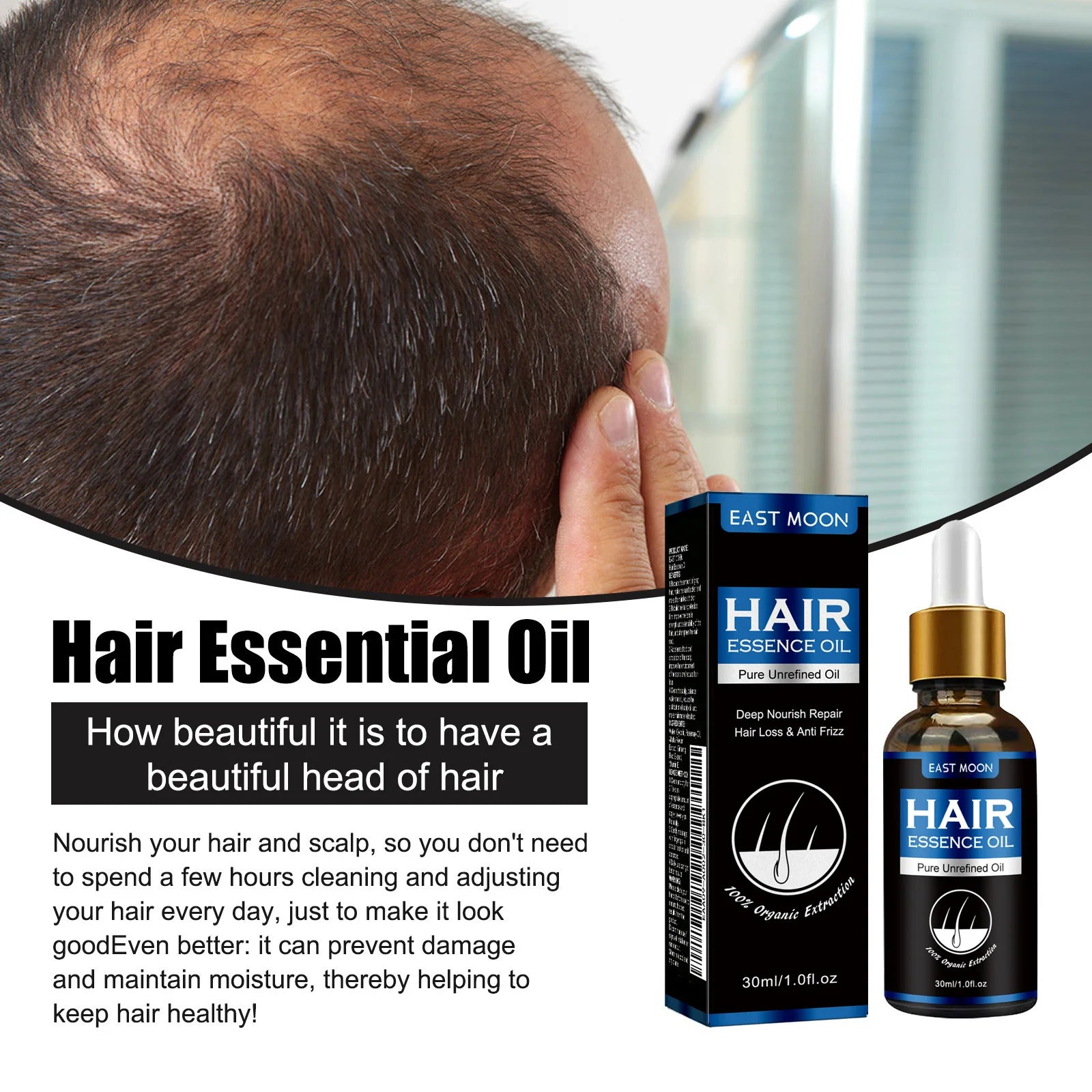 East Moon Men's Hair Growth Essence 30ml — Strengthen, Nourish & Prevent Hair Loss