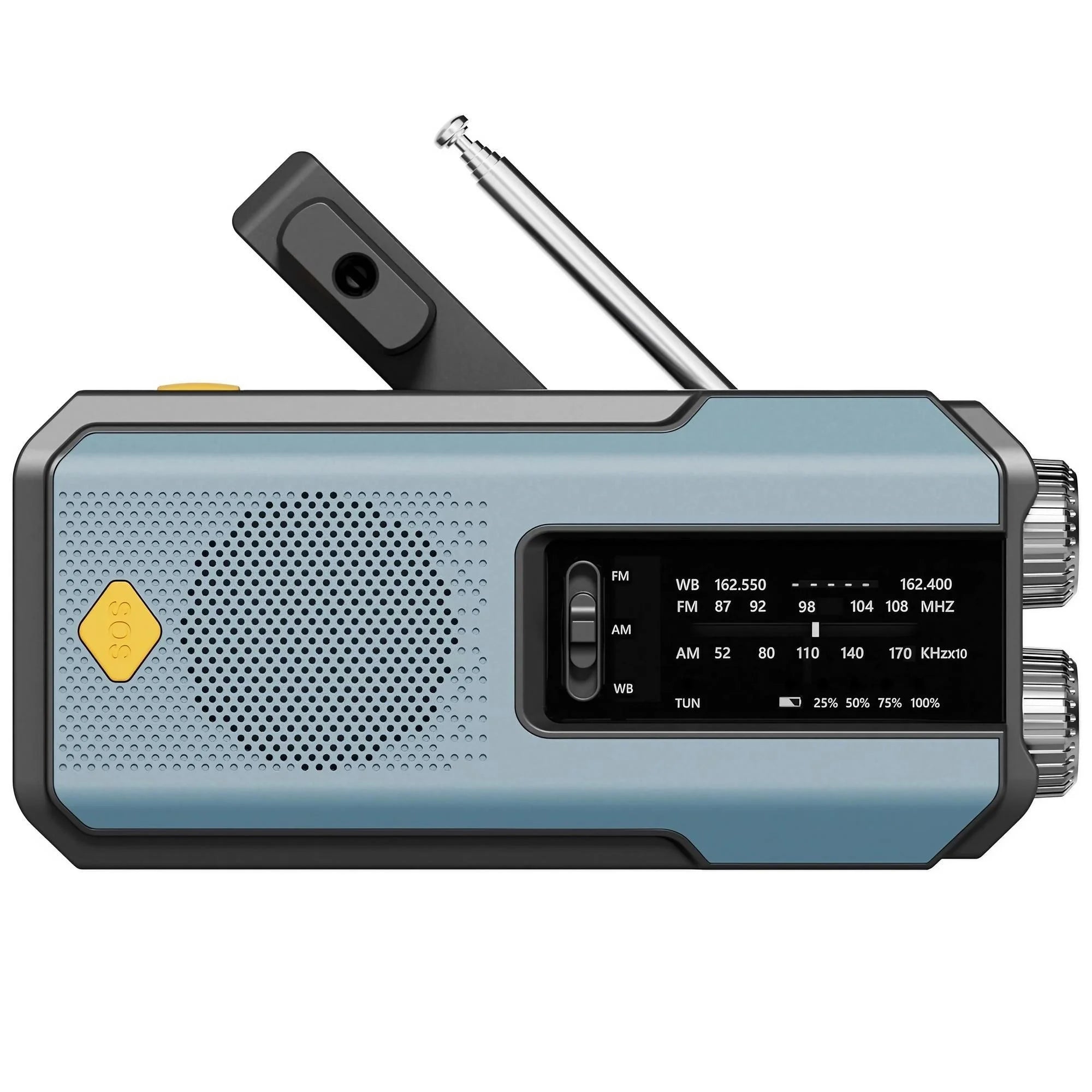Emergency Weather Radio — FM/AM/WB, Hand Crank Solar, 2000mAh Power Bank & LED Flashlight