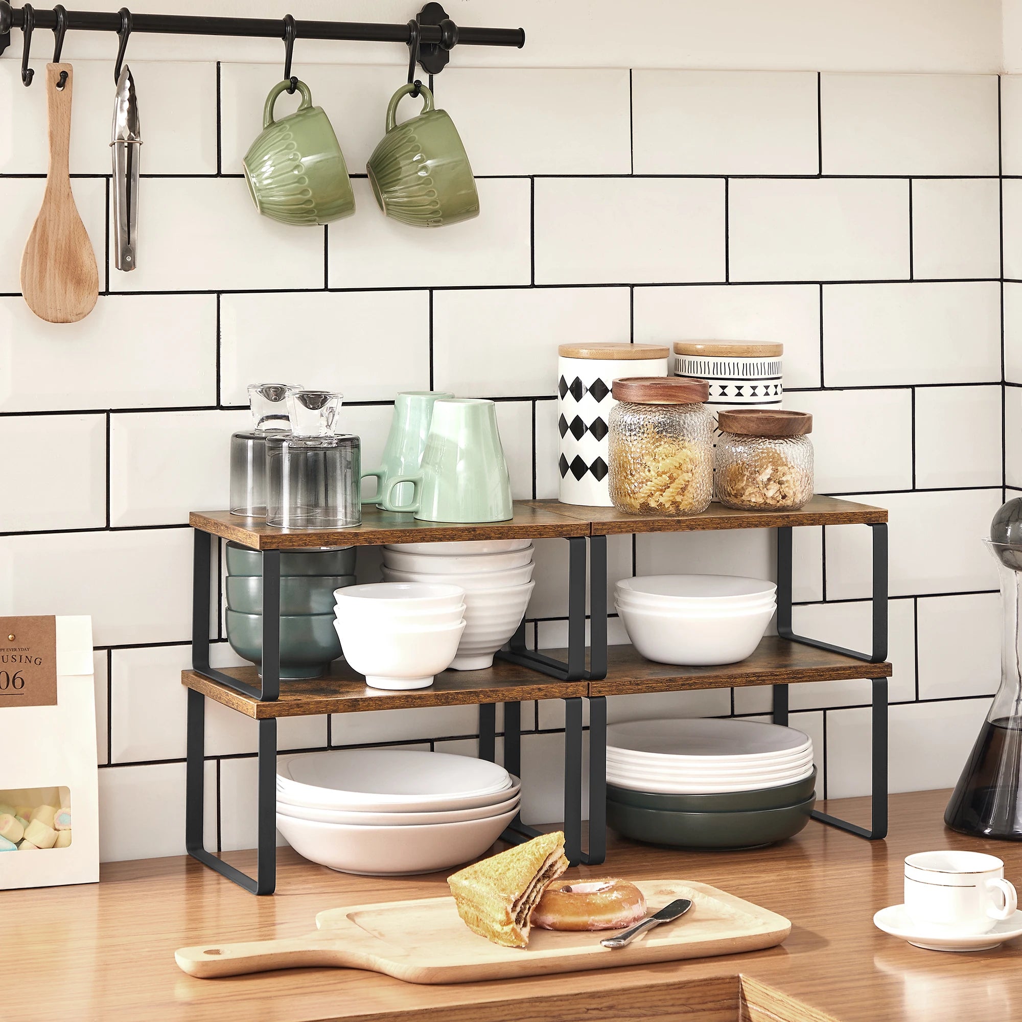SONGMICS Stackable Kitchen Counter Storage Shelves — Set of 4