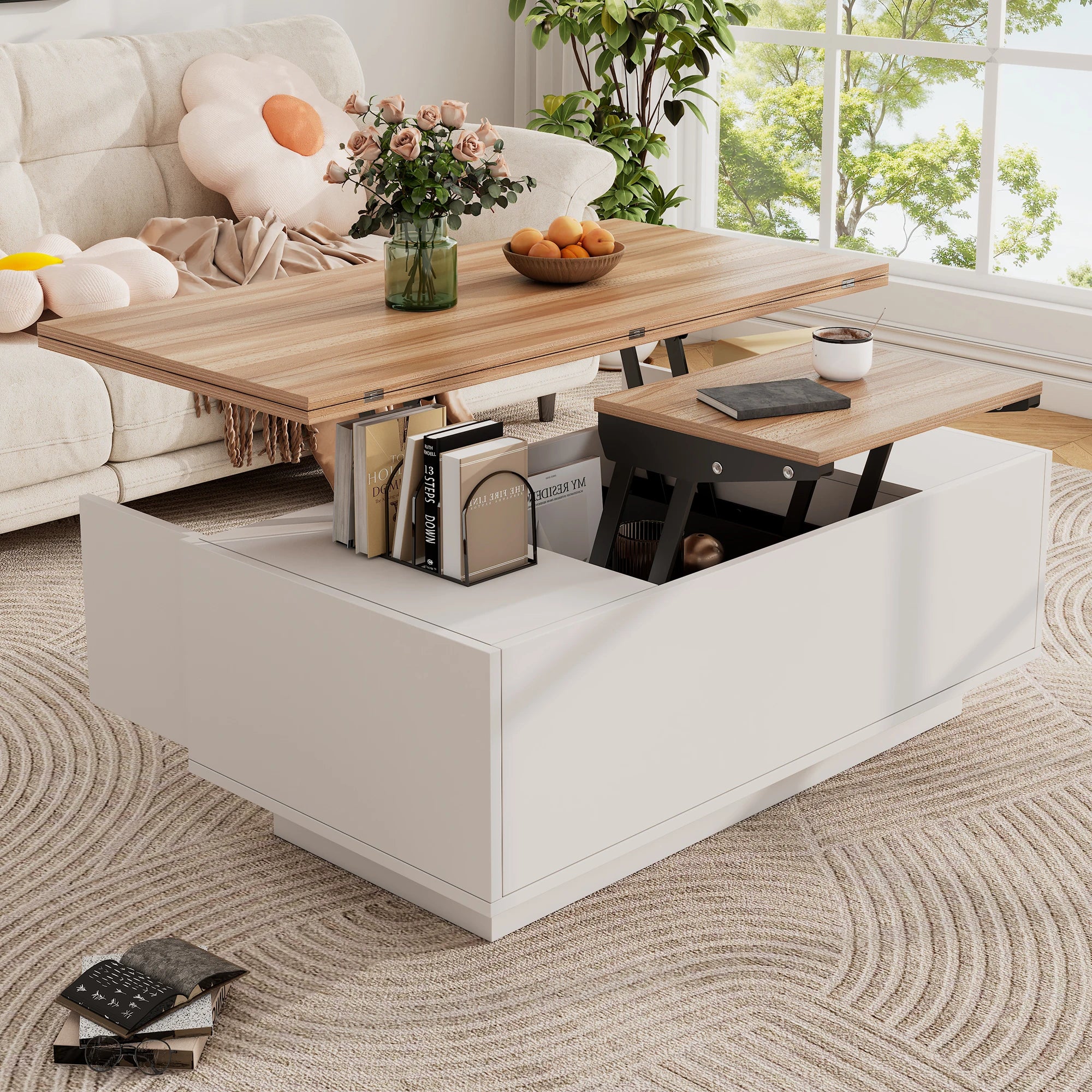 Modern coffee table with double lifting mechanism, hidden storage-load capacity up to 50 kg-residential furniture