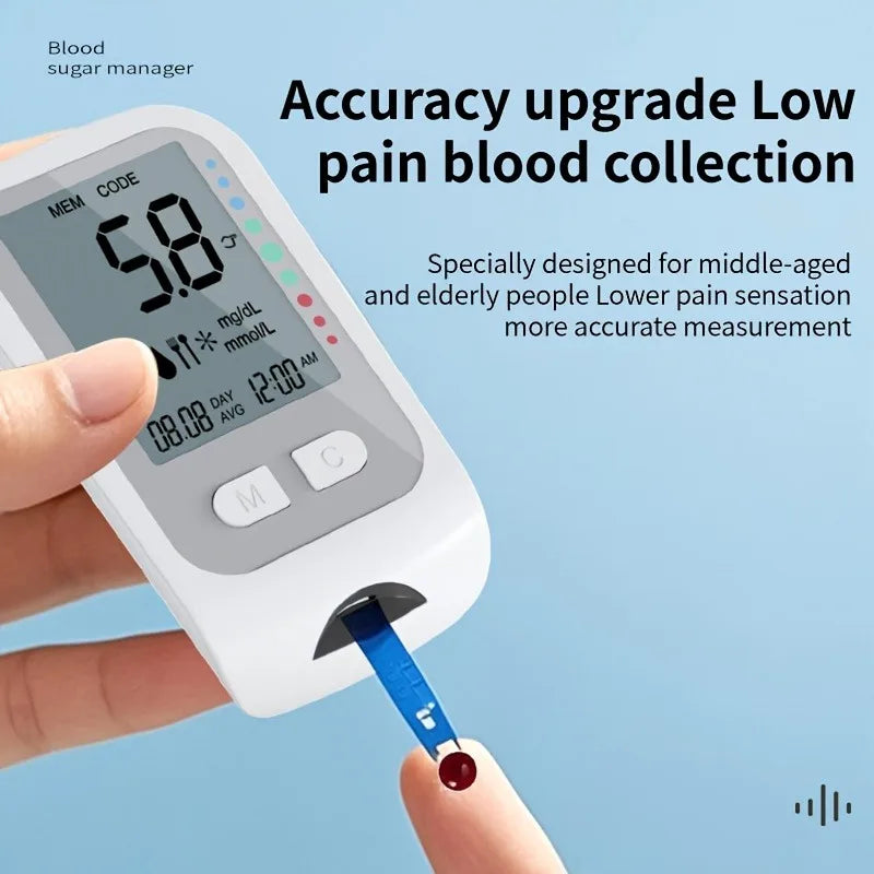 Blood Glucose Monitor Kit – Tri-Color Backlight Glucometer with 50 Test Strips, Lancets & Lancing Device for Diabetes Home Use