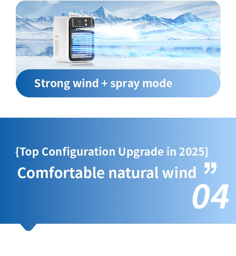 Portable Mini Air Conditioner – Fast Cooling Ultrasonic Nano Mist LCD Display Rechargeable Outdoor Cooler