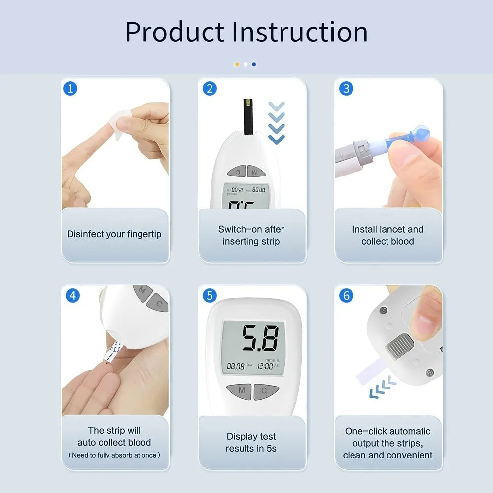 VGM04 Blood Glucose Monitor Kit – No-Code Accurate Glucometer with 50 Test Strips & 50 Lancets for Diabetes Management