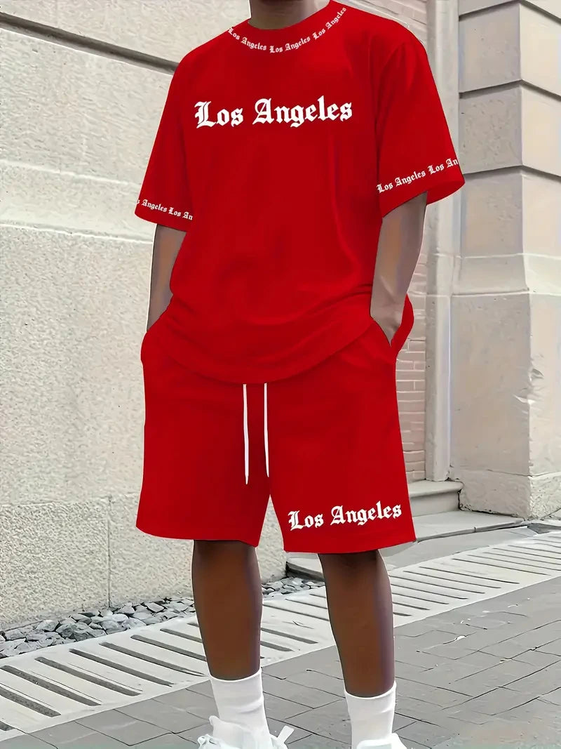 Men's Los Angeles Gradient Print Short Sleeve T-Shirt & Shorts Set – Street 2-Piece