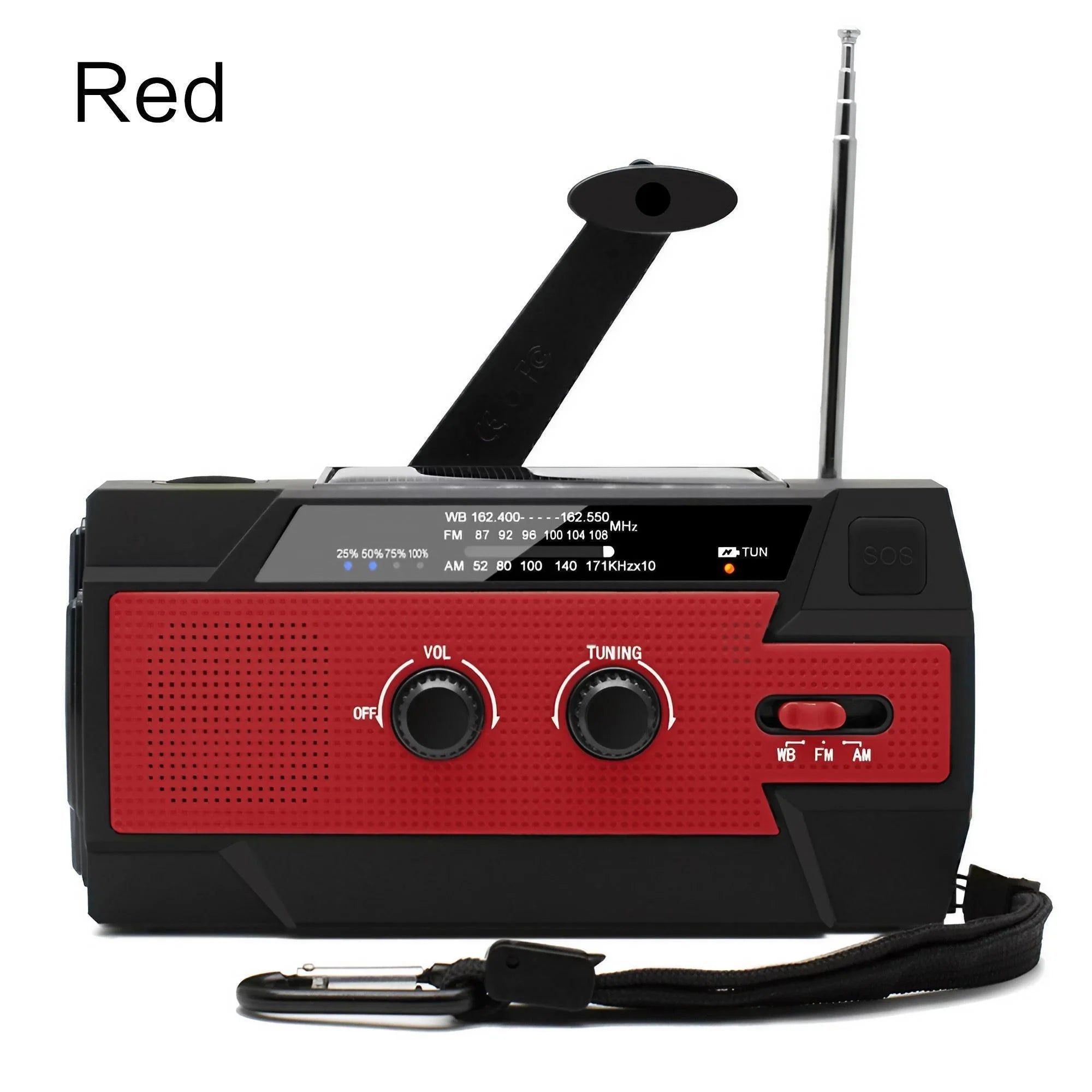 Emergency Weather Radio — FM/AM/WB, Hand Crank Solar, 2000mAh Power Bank & LED Flashlight