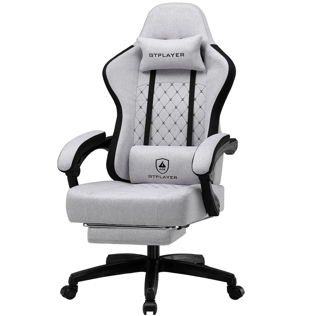GTPLAYER Ergonomic Gaming Chair – Fabric Surface, Spring Seat Cushion & Linked Armrests, Desk Chair