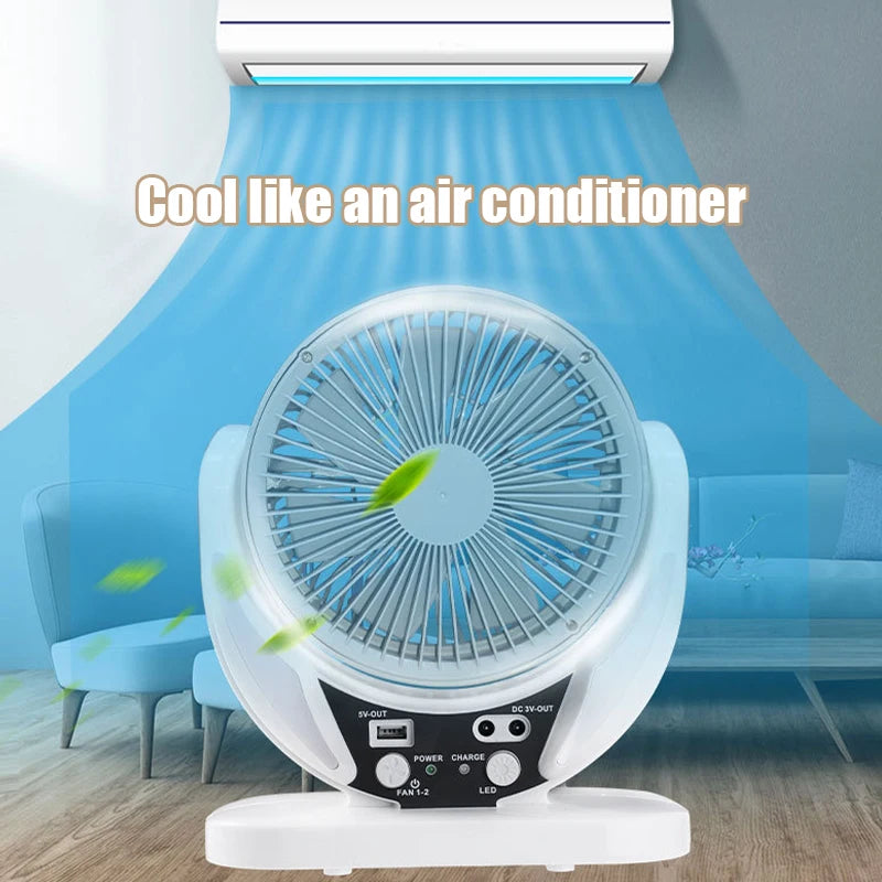 Solar Multifunctional Fan & LED Emergency Light — USB Charging, Night Light & Phone Charger