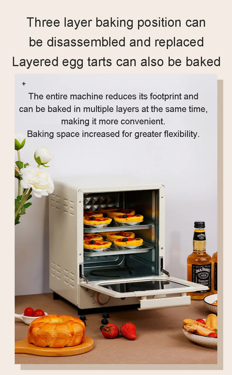 16L Mini Electric Toaster Oven — 3-Tier with Timer & Temperature Control for Baking & Roasting