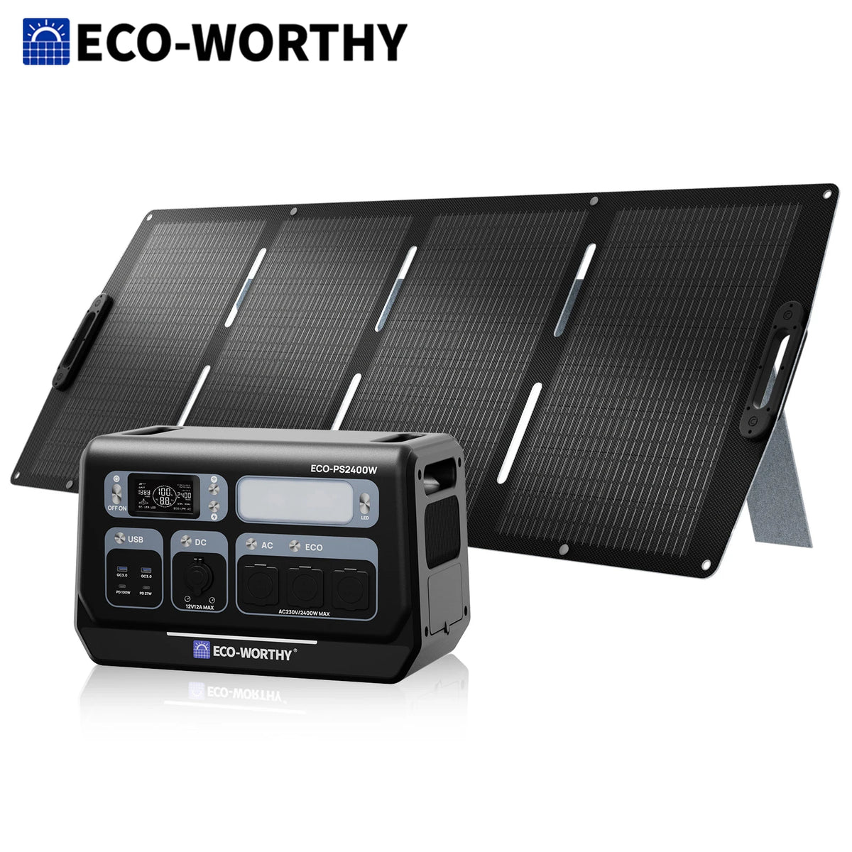 ECO-WORTHY 200W Portable Solar Panel & 2400W Power Station – 2048Wh LiFePO4 Battery for RV & Off-Grid