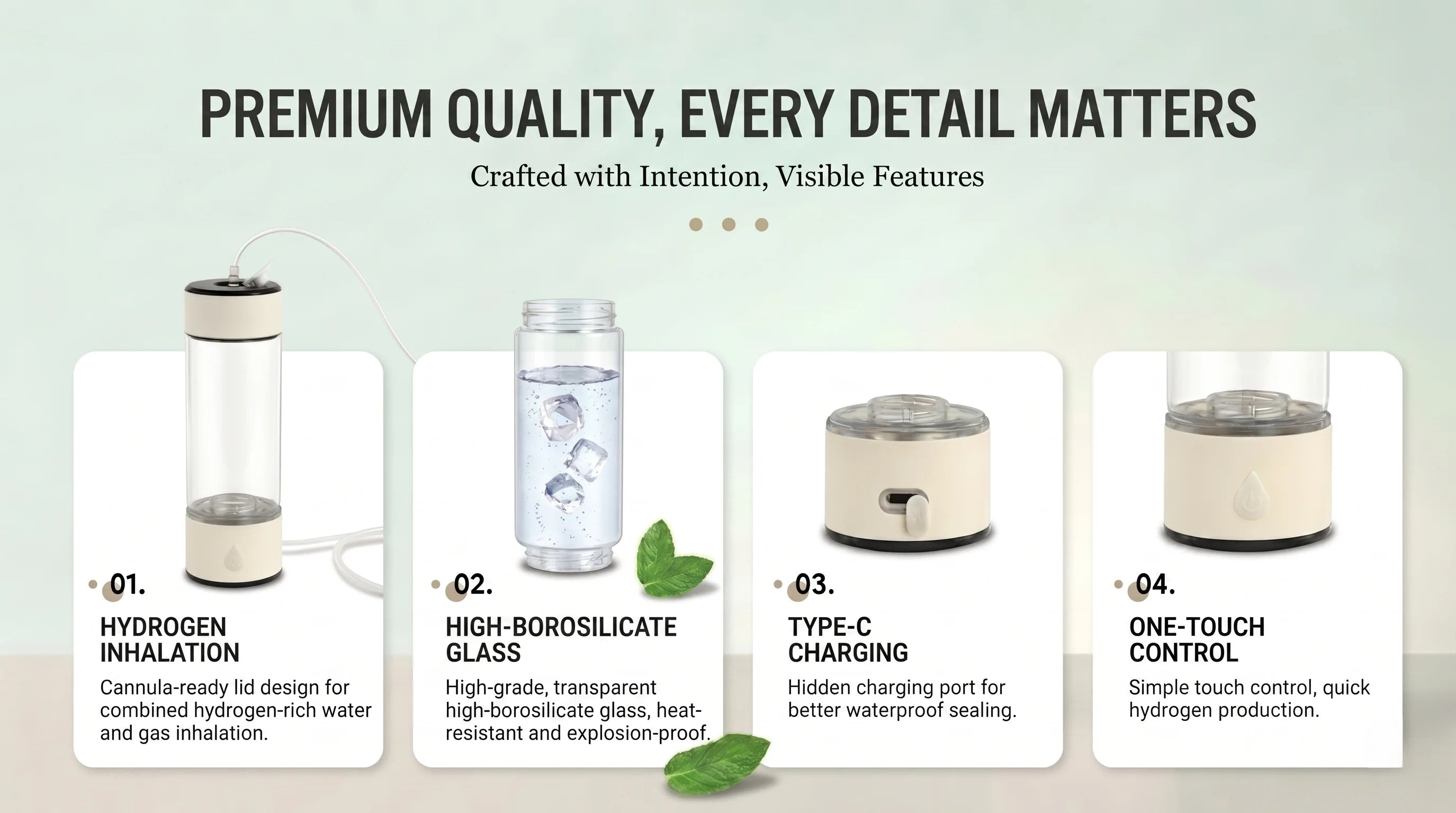 Hydrogen Water Generator Bottle — 8032 PPB SPE PEM Ionizer, Portable & Rechargeable