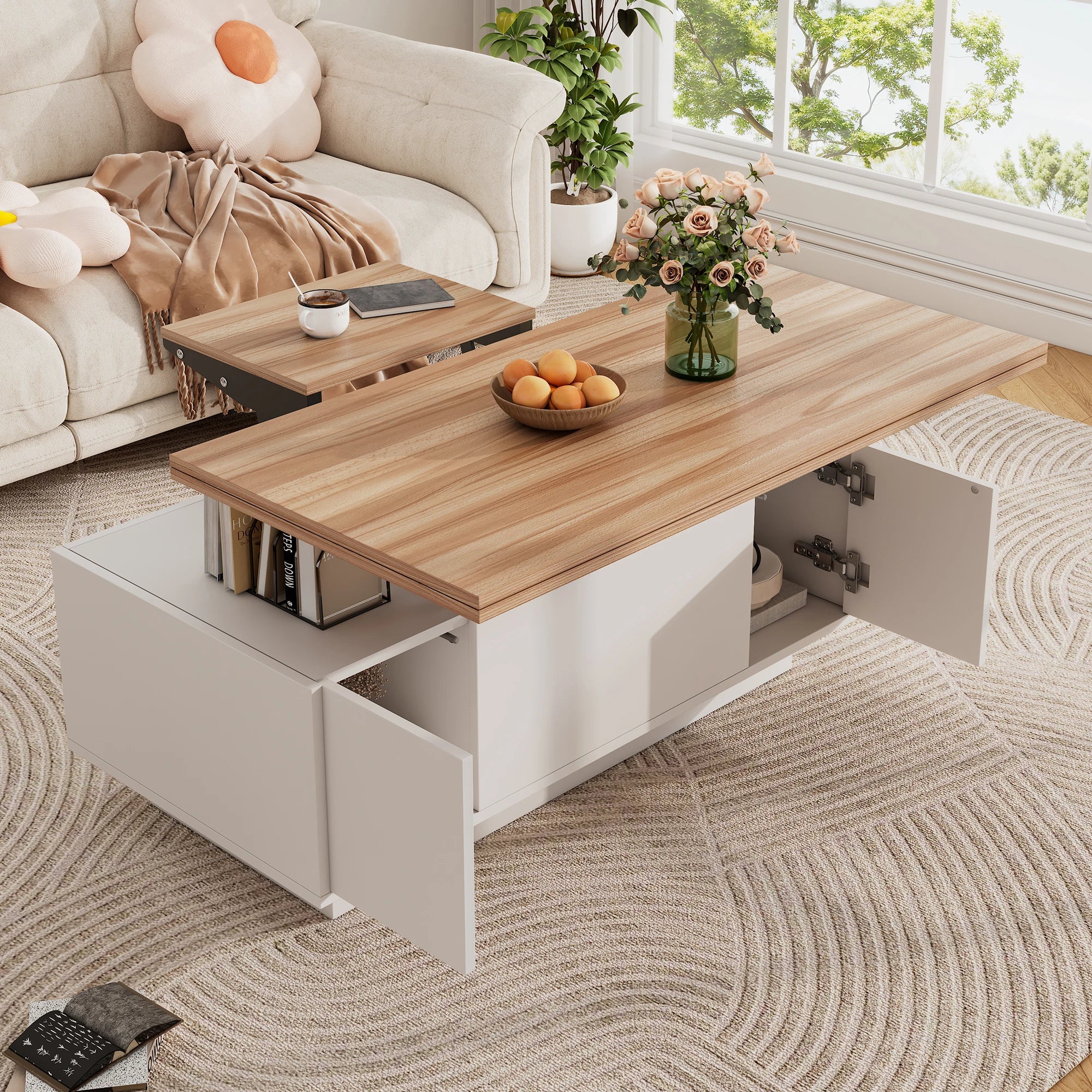 Modern coffee table with double lifting mechanism, hidden storage-load capacity up to 50 kg-residential furniture