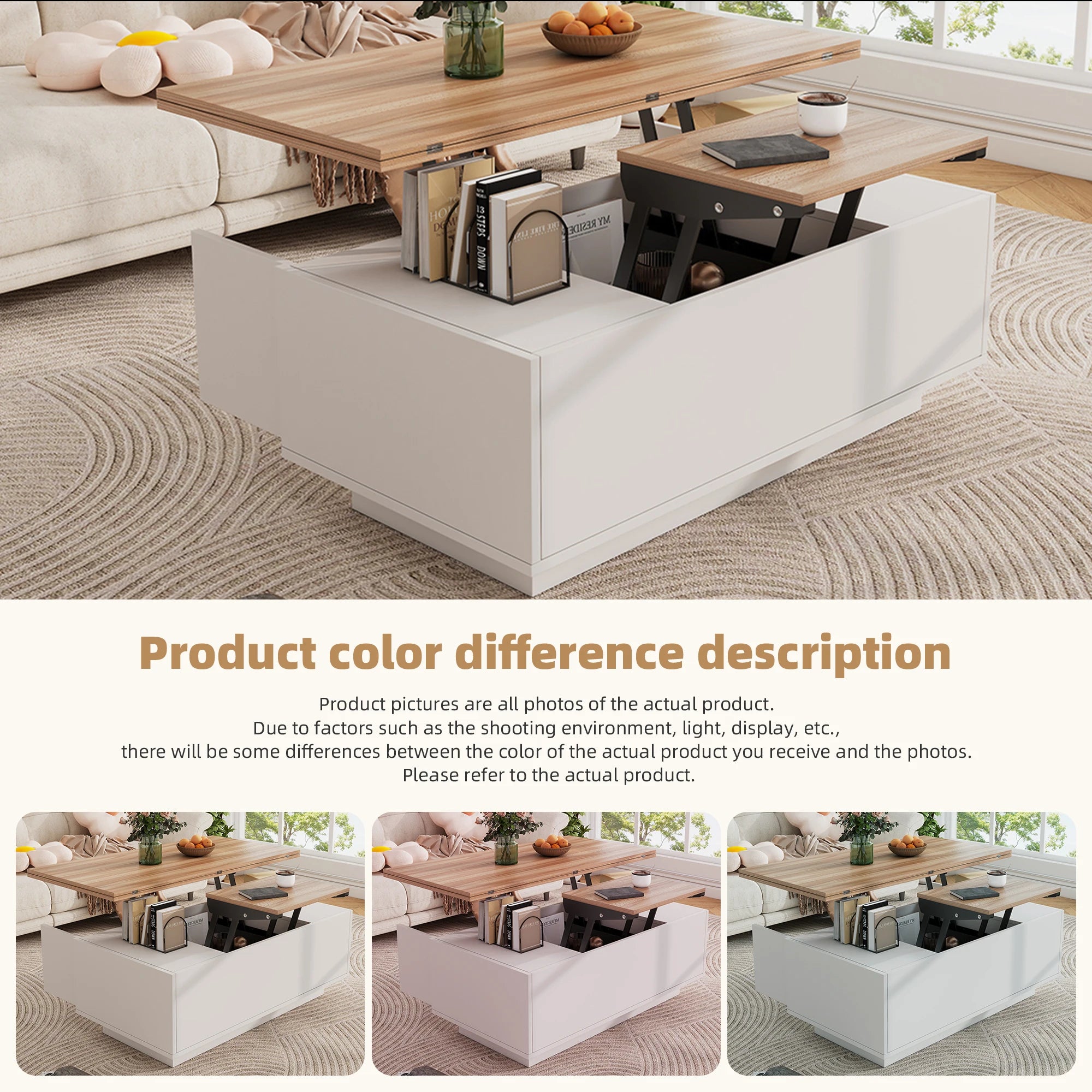 Modern coffee table with double lifting mechanism, hidden storage-load capacity up to 50 kg-residential furniture