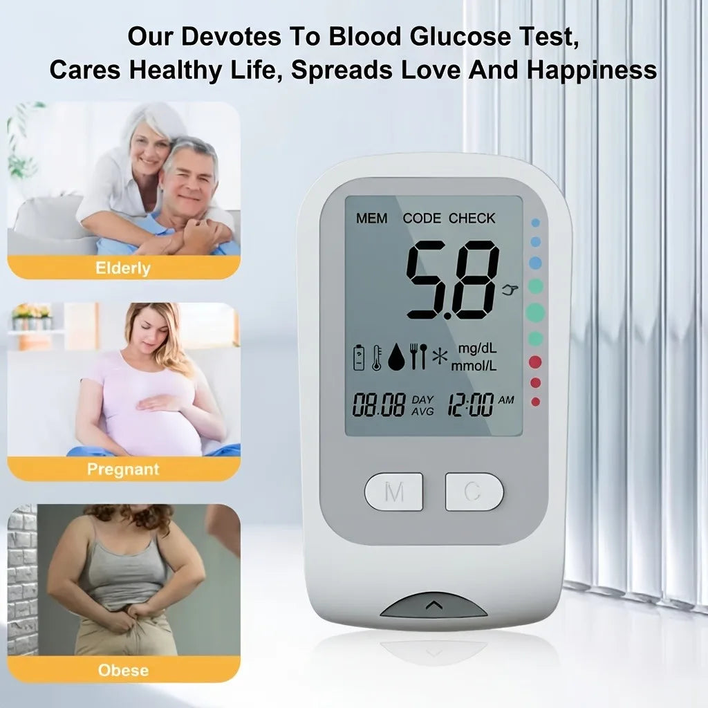 Blood Glucose Monitor Kit – Tri-Color Backlight Glucometer with 50 Test Strips, Lancets & Lancing Device for Diabetes Home Use