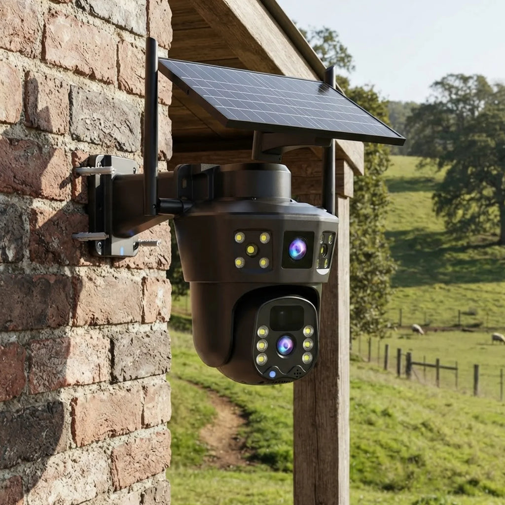 Dual-Lens Solar Security Camera with Wi-Fi