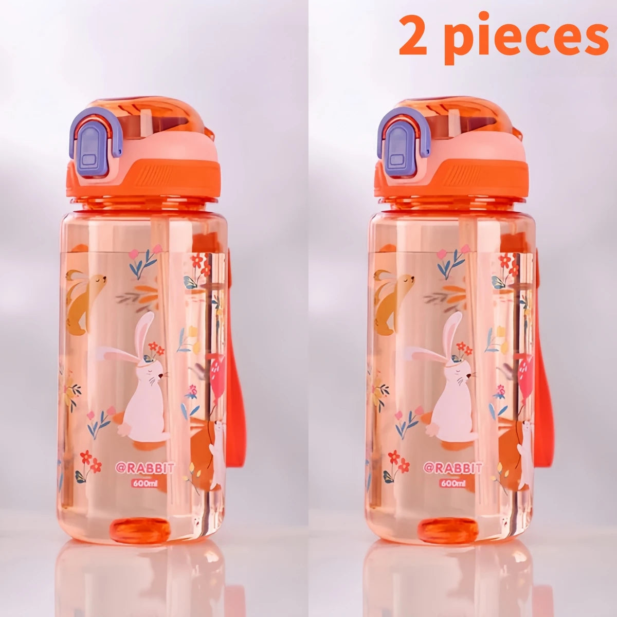 600ml Dinosaur Kids Water Bottle – BPA-Free Silicone Straw Sippy Cup, Leakproof with Carry Rope