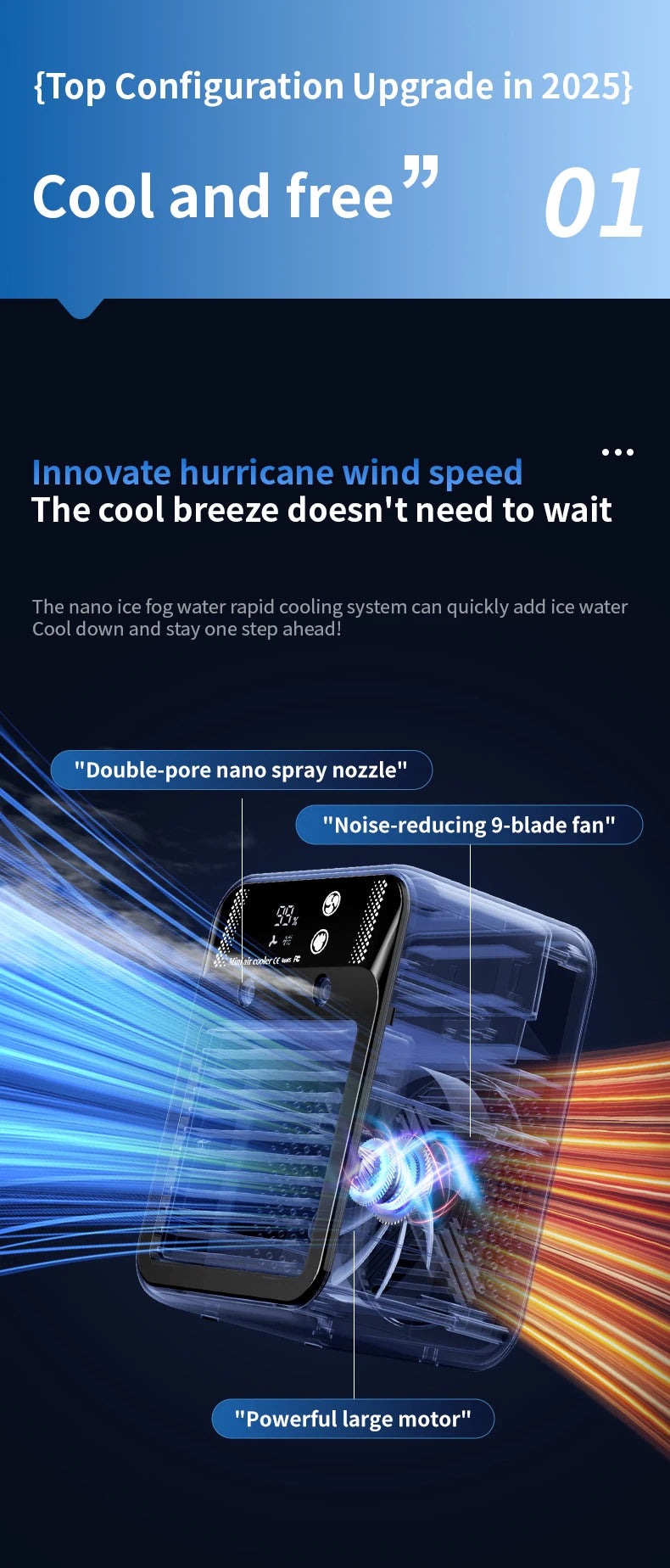 Portable Mini Air Conditioner – Fast Cooling Ultrasonic Nano Mist LCD Display Rechargeable Outdoor Cooler