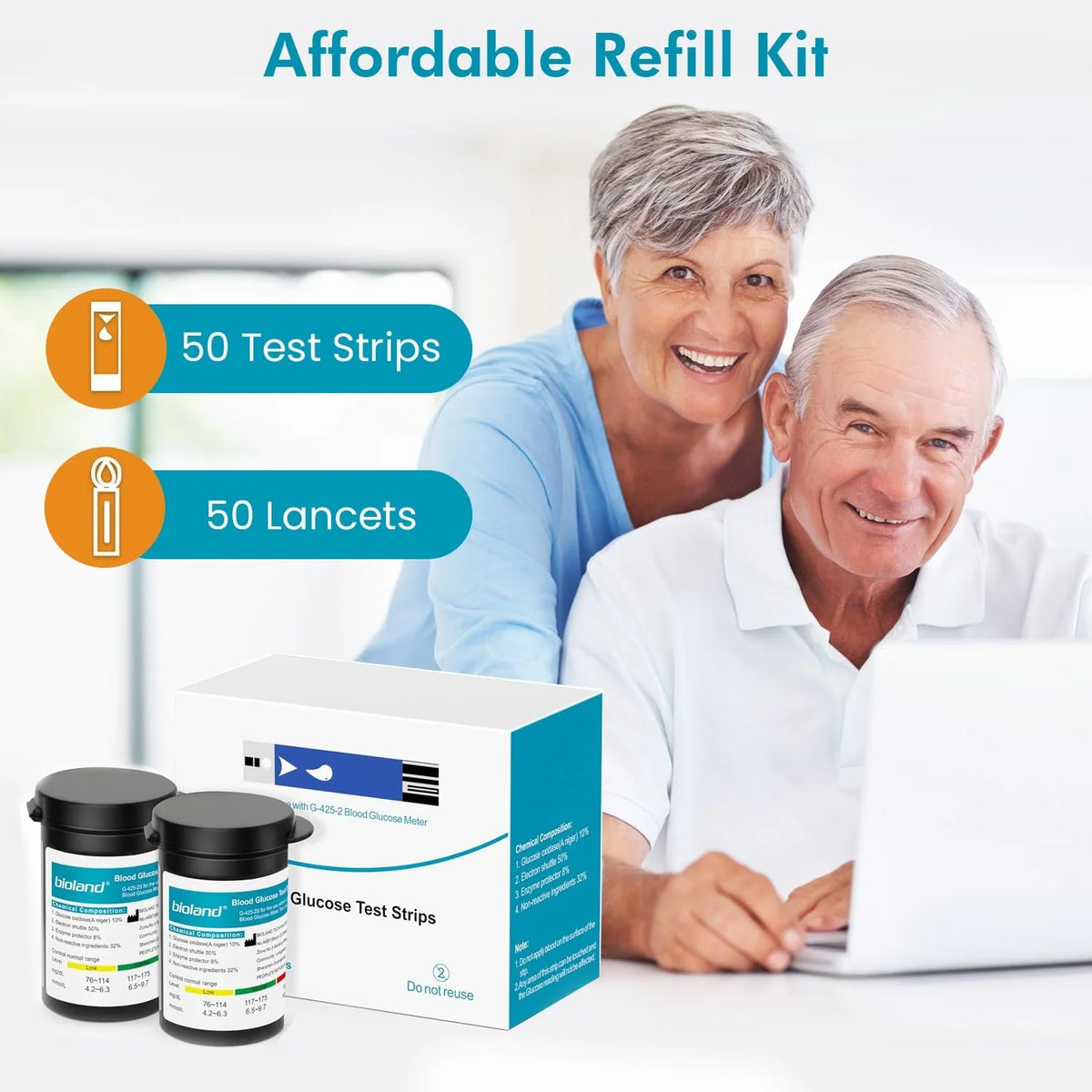 Blood Glucose Meter Kit – Auto Coding 5-Second Fast Read Large LCD with Test Strips Lancets & Lancing Device