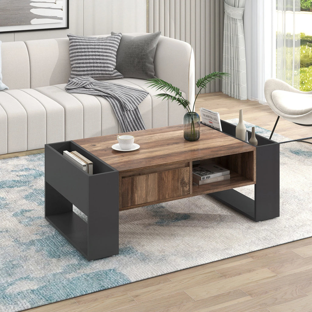 Comanlai Wood Grain Coffee Table with Drawer & Storage