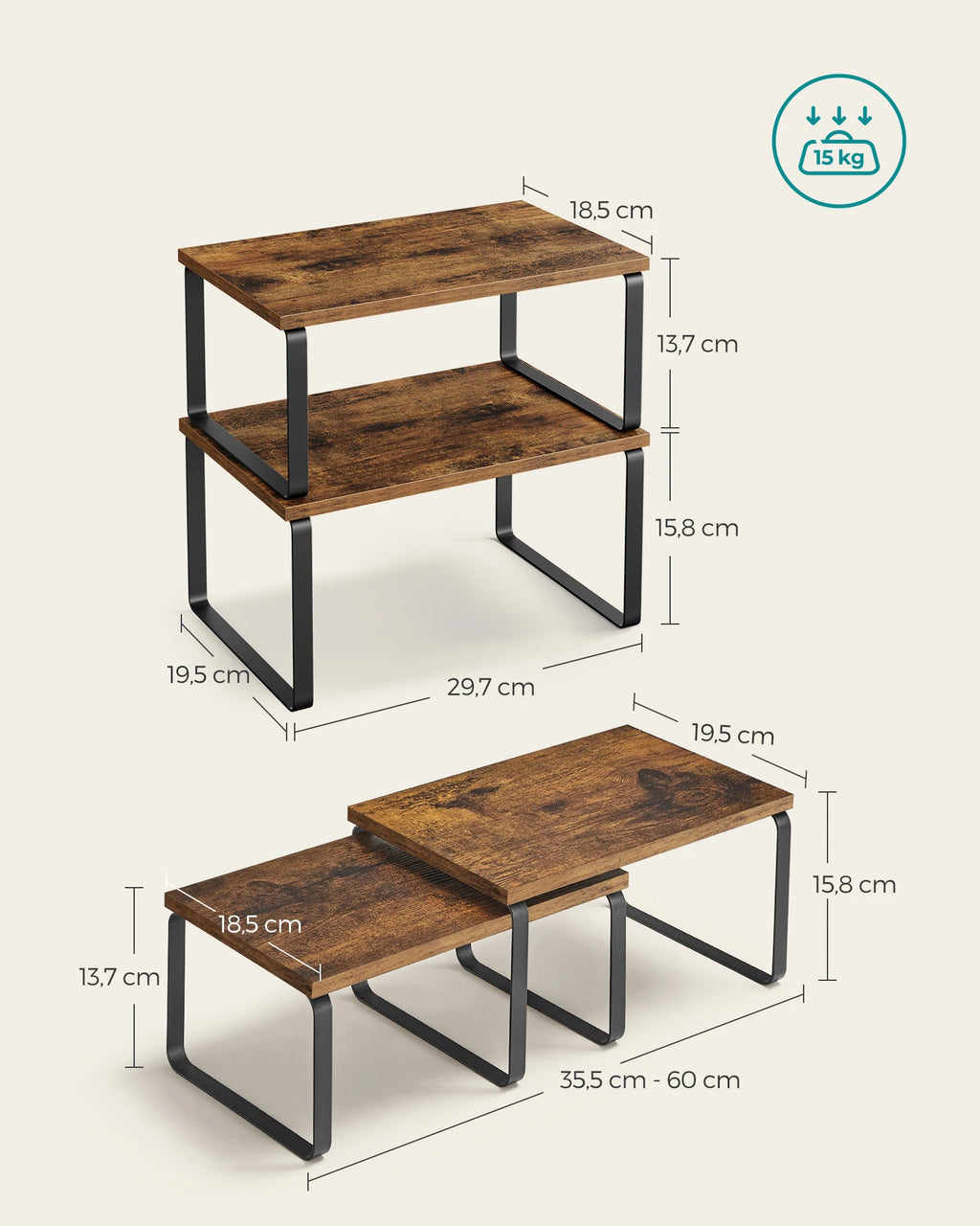 SONGMICS Stackable Kitchen Counter Storage Shelves — Set of 4