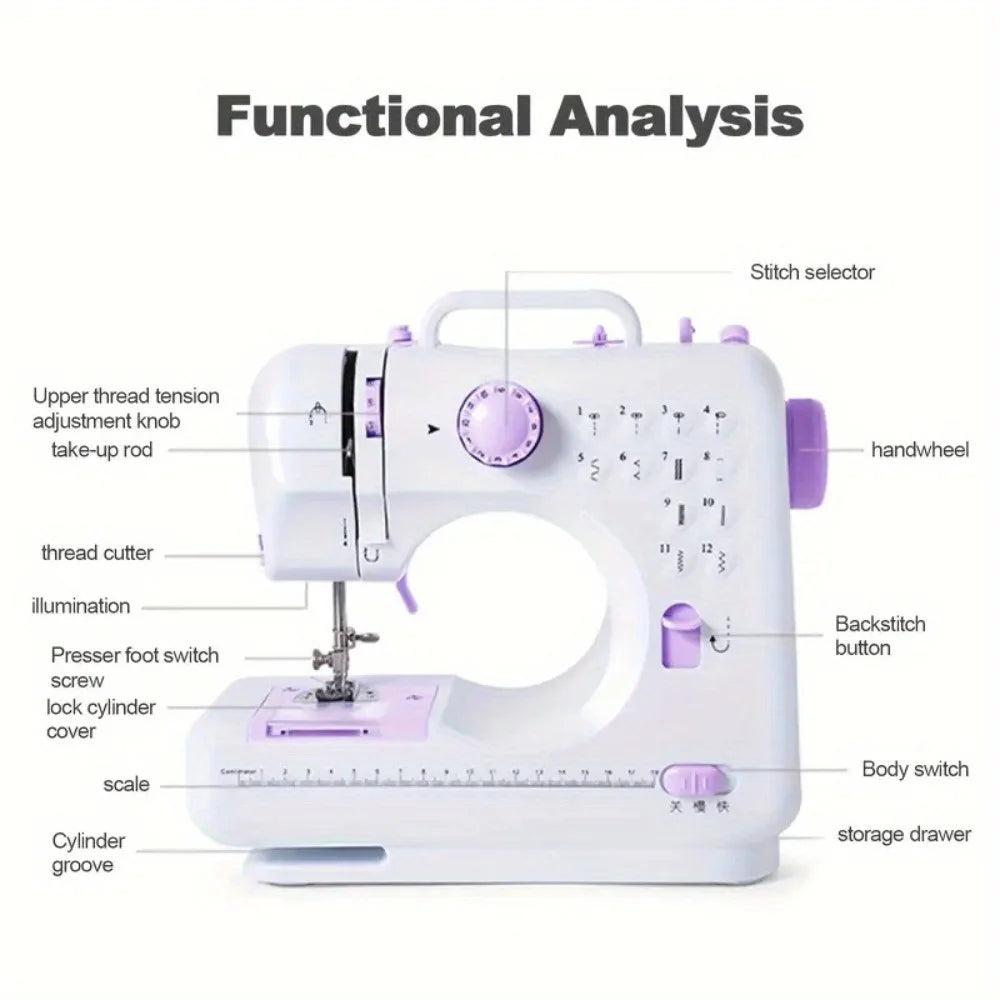 Electric Sewing Machine with Extension Table & 12 Built-In Stitches
