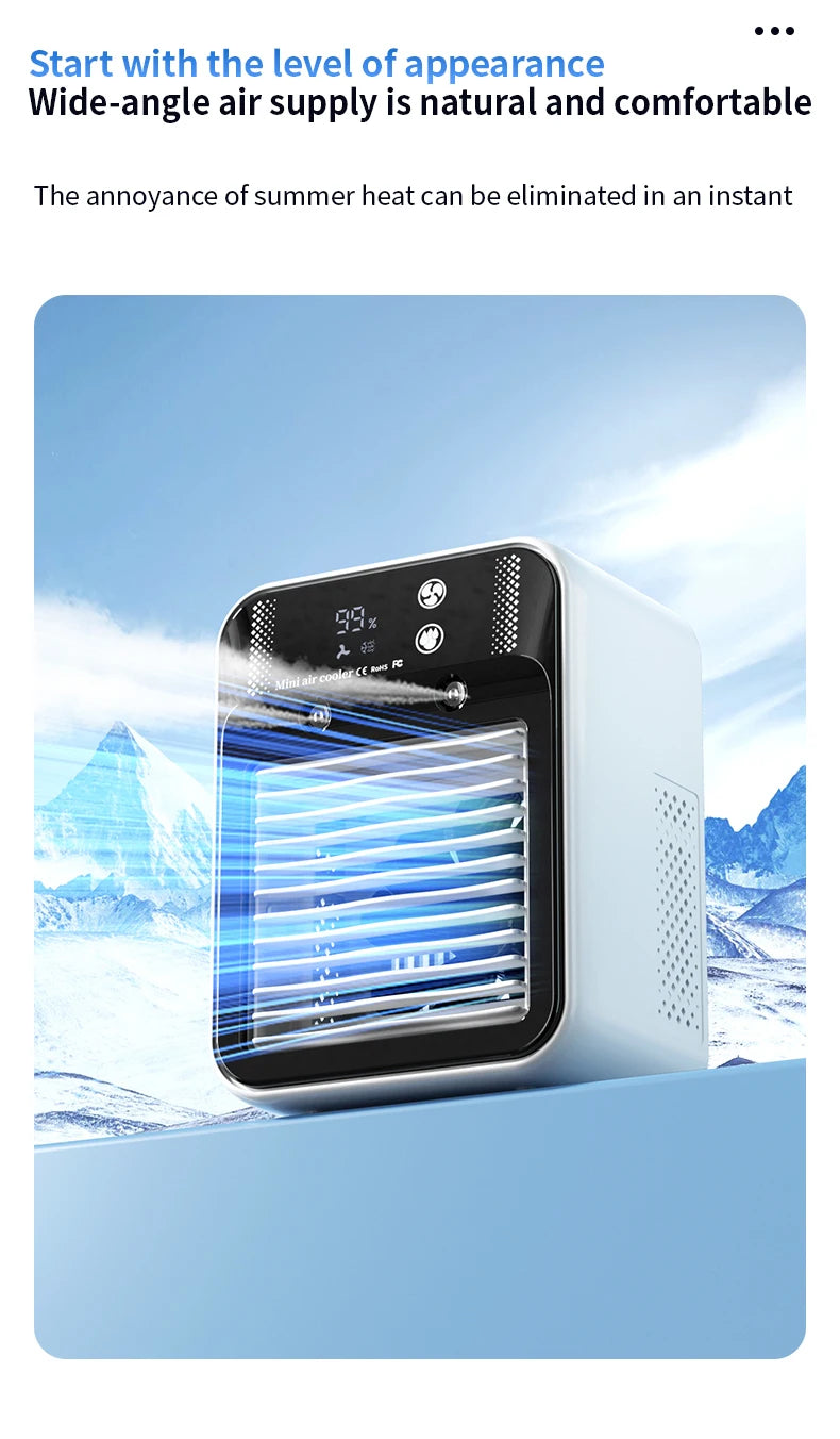 Portable Mini Air Conditioner – Fast Cooling Ultrasonic Nano Mist LCD Display Rechargeable Outdoor Cooler
